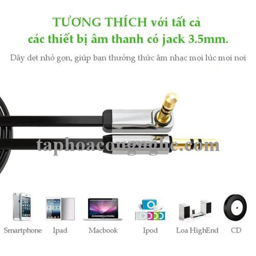 Ugreen 10756 0.5M màu Trắng Cáp âm thanh 2 đầu 3.5mm dương đầu vuông góc mạ vàng AV119 30010756